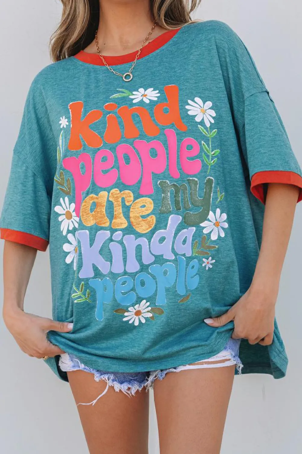 Sale Dear-Lover Kind People are My Kind People Graphic Oversized Tee Dusk Blue