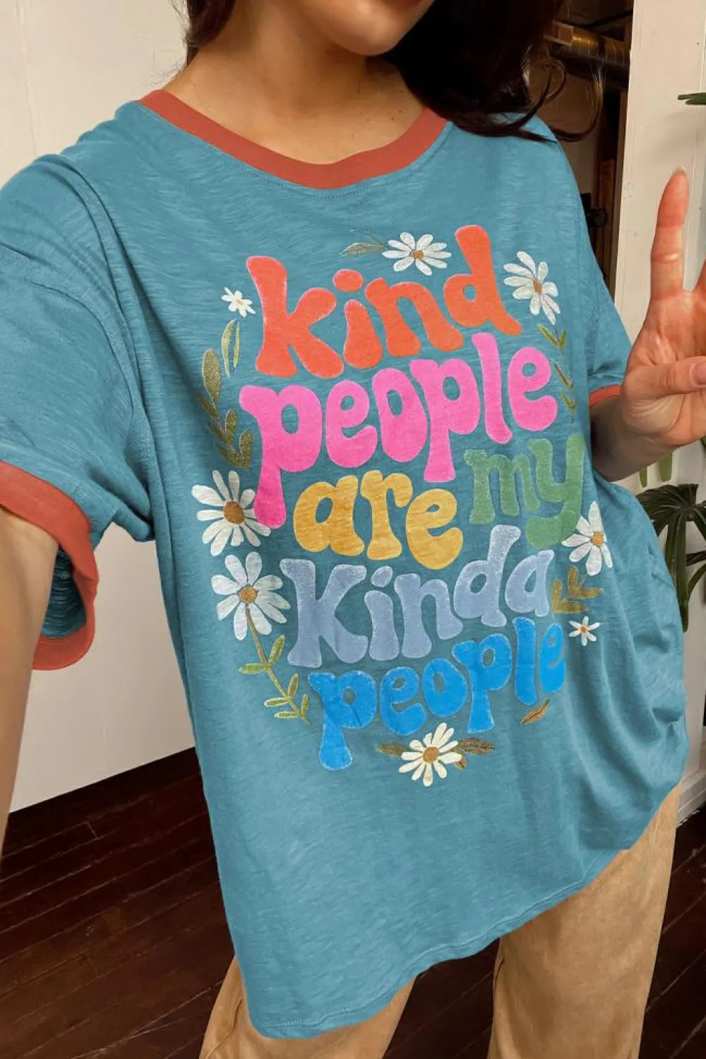 Sale Dear-Lover Kind People are My Kind People Graphic Oversized Tee Dusk Blue