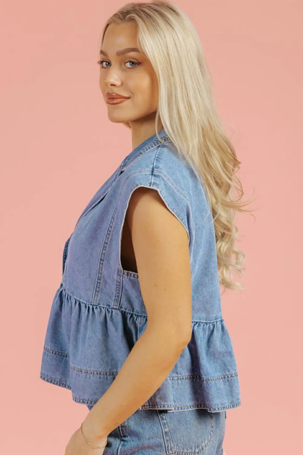 Hot Dear-Lover Lapel Denim Babydoll Top Dusk Blue