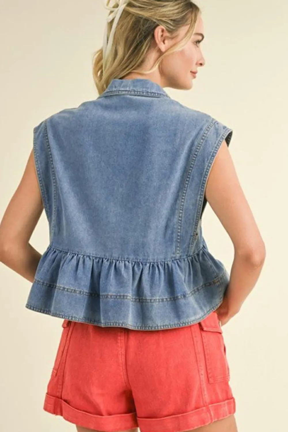 Hot Dear-Lover Lapel Denim Babydoll Top Dusk Blue
