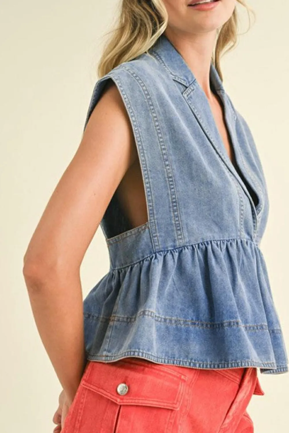 Hot Dear-Lover Lapel Denim Babydoll Top Dusk Blue