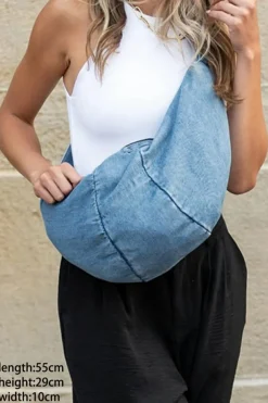 Clearance Dear-Lover Large Capacity Denim Crossbody Bag Dusk Blue