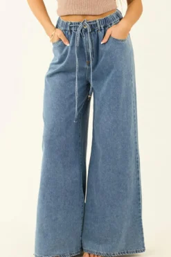Clearance Dear-Lover Medium Wash Super Wide Leg Denim Pants Dusk Blue