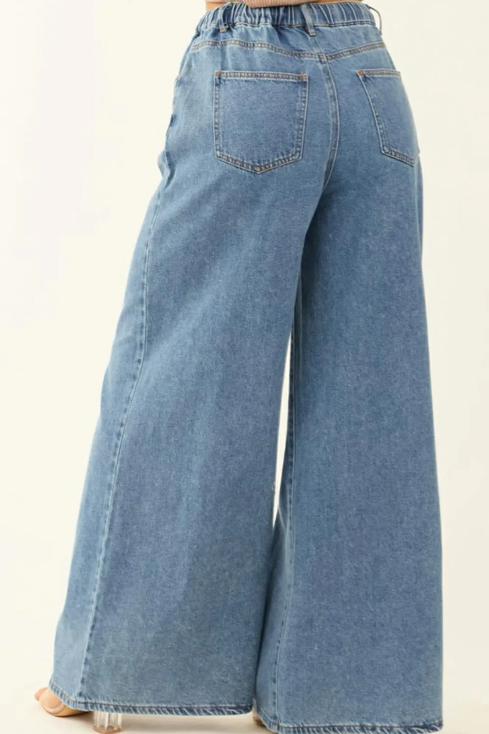 Clearance Dear-Lover Medium Wash Super Wide Leg Denim Pants Dusk Blue