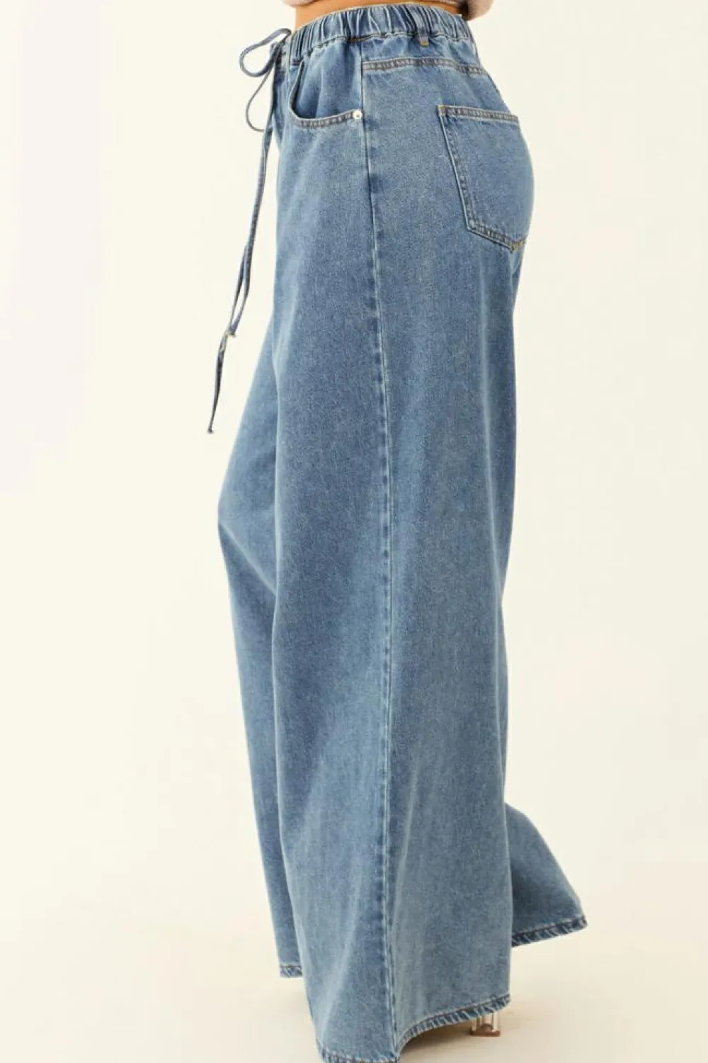 Clearance Dear-Lover Medium Wash Super Wide Leg Denim Pants Dusk Blue