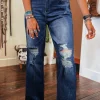 Clearance Dear-Lover Mineral Wash High Rise Ripped Jeans Dusk Blue