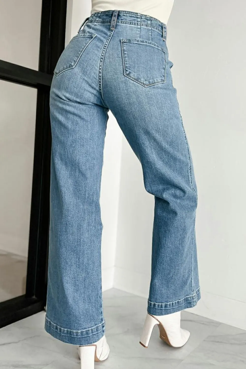 Sale Dear-Lover Multi Buttons Medium Wash Straight Loose Leg Jeans Dusk Blue