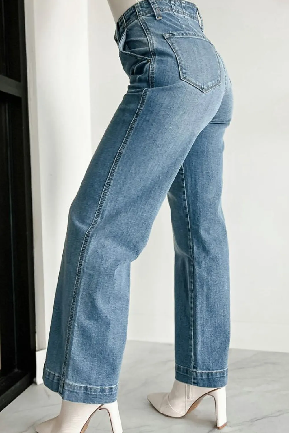 Sale Dear-Lover Multi Buttons Medium Wash Straight Loose Leg Jeans Dusk Blue