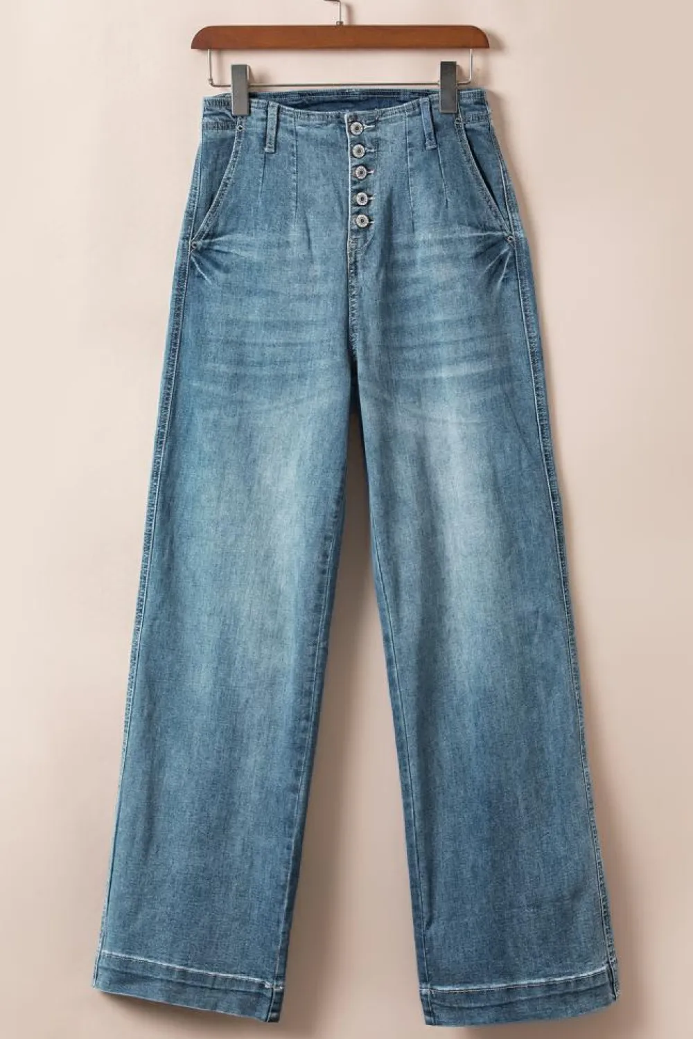Sale Dear-Lover Multi Buttons Medium Wash Straight Loose Leg Jeans Dusk Blue