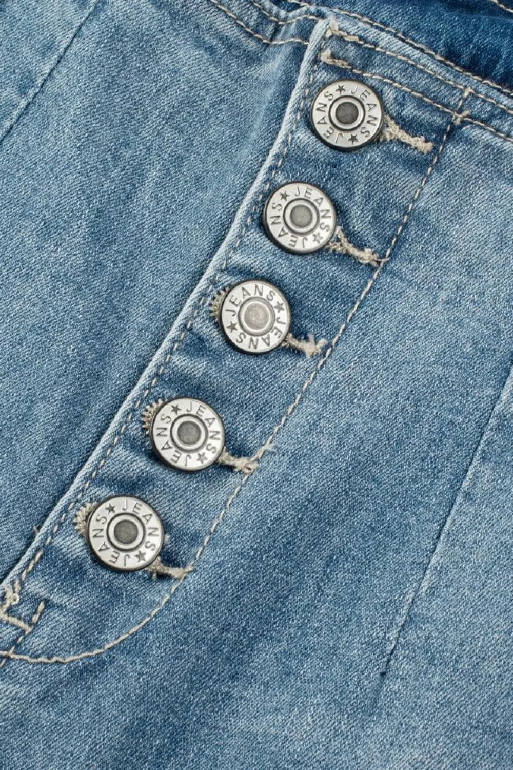 Sale Dear-Lover Multi Buttons Medium Wash Straight Loose Leg Jeans Dusk Blue