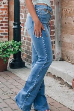 Outlet Dear-Lover Pearl Boot Cut Denim Jeans Dusk Blue