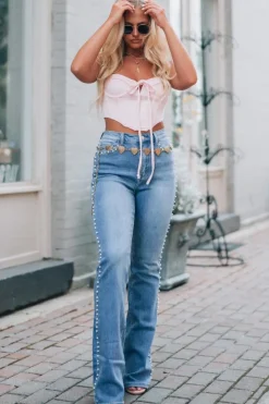 Outlet Dear-Lover Pearl Boot Cut Denim Jeans Dusk Blue
