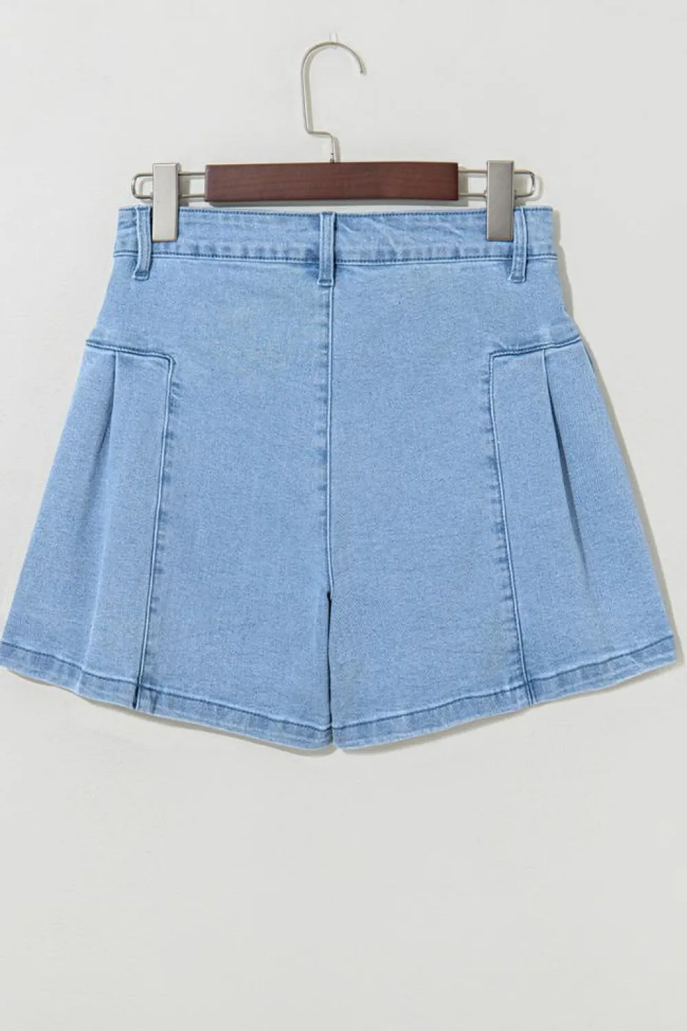 Discount Dear-Lover Pleated Patchwork Wide Leg Lightweight Denim Shorts Dusk Blue