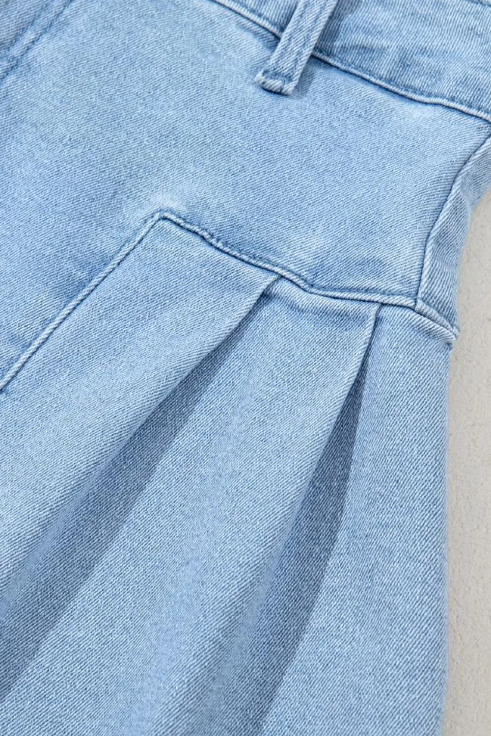 Discount Dear-Lover Pleated Patchwork Wide Leg Lightweight Denim Shorts Dusk Blue