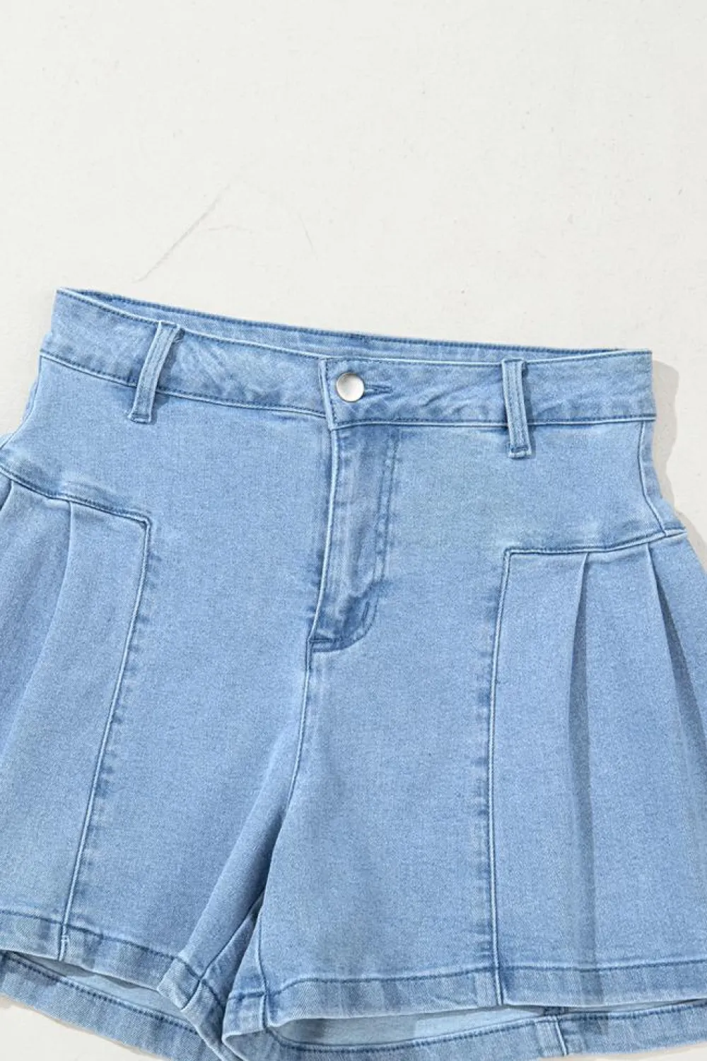 Discount Dear-Lover Pleated Patchwork Wide Leg Lightweight Denim Shorts Dusk Blue