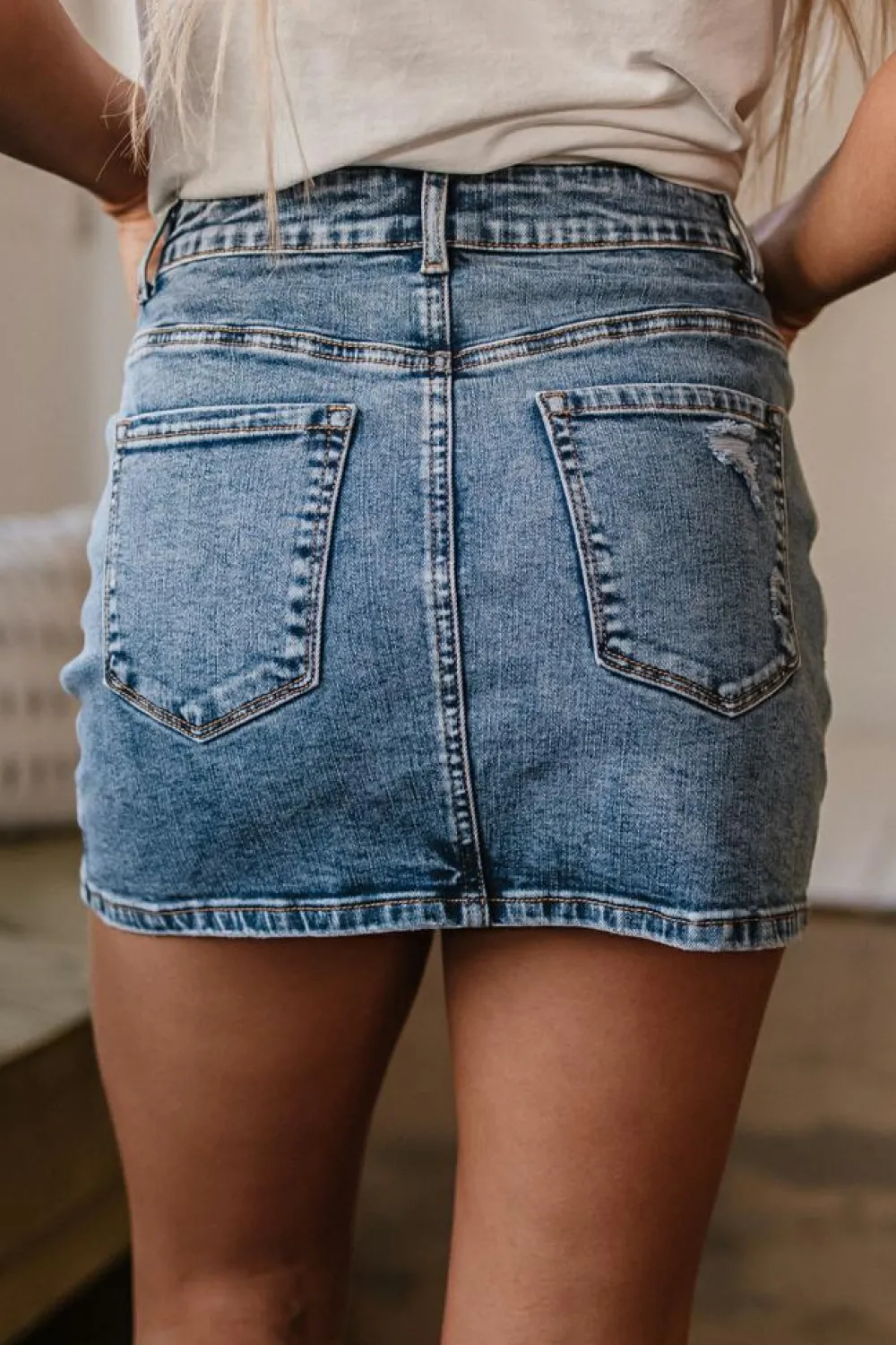 Online Dear-Lover Rhinestone Distressed Denim High Waist Mini Skirt Dusk Blue