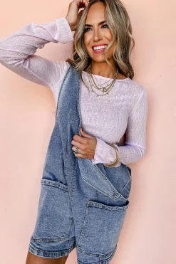 Outlet Dear-Lover Sleeveless U Neck Patched Pocket Denim Romper Dusk Blue