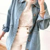 Fashion Dear-Lover Slit Buttons Pocketed Denim Jacket Dusk Blue