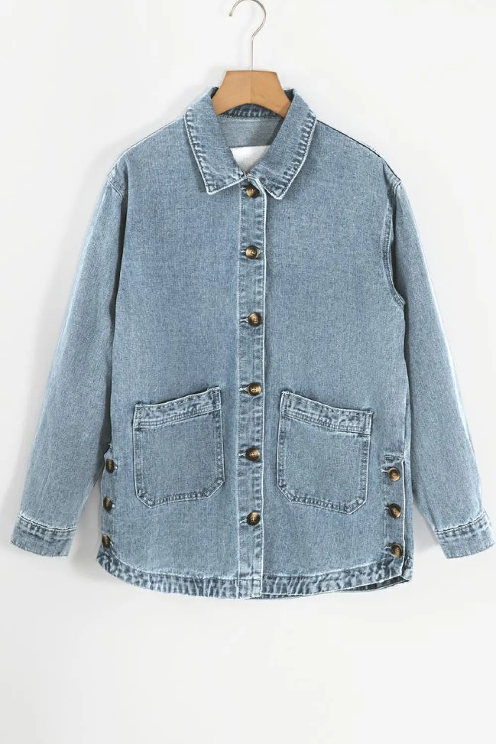 Fashion Dear-Lover Slit Buttons Pocketed Denim Jacket Dusk Blue