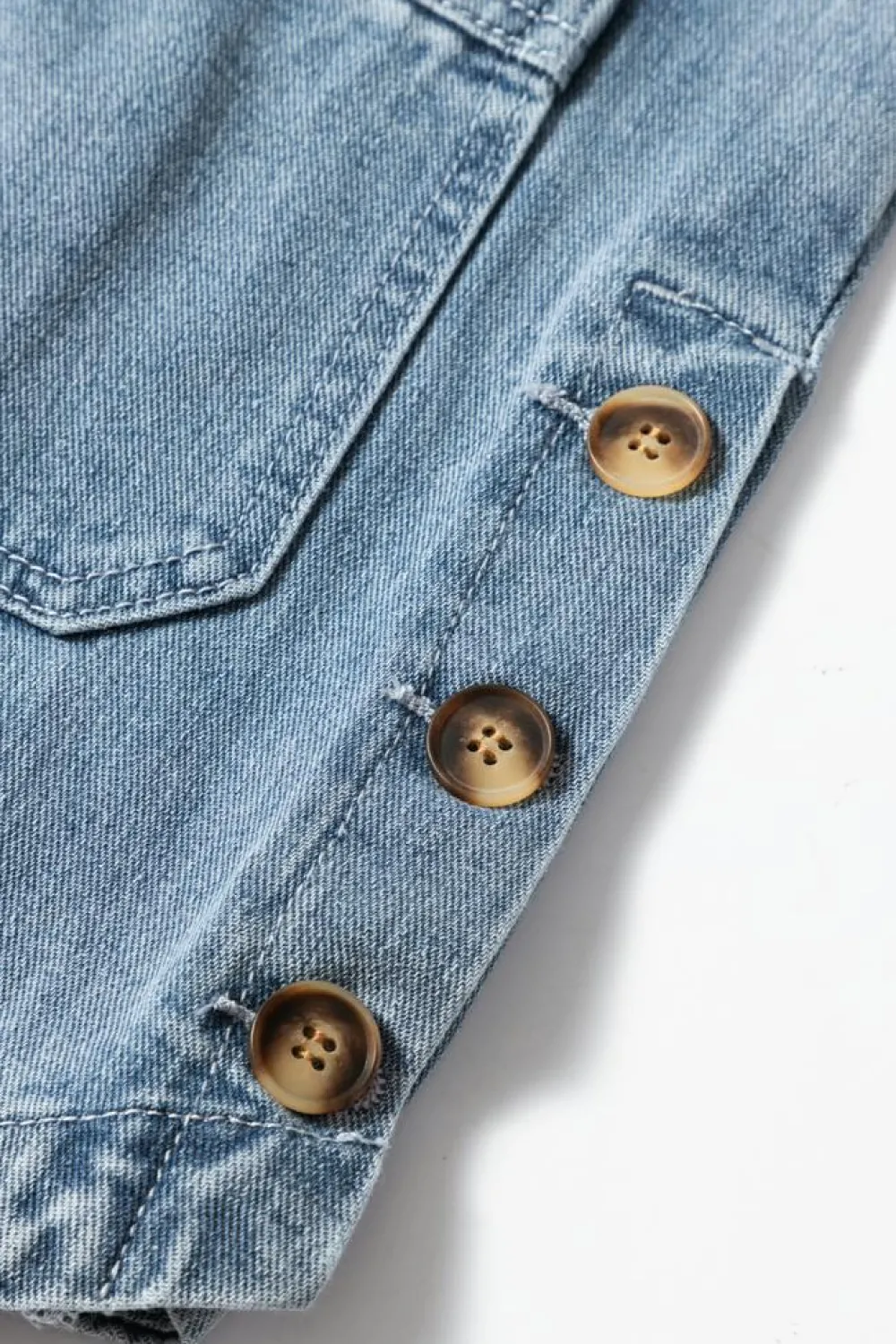 Fashion Dear-Lover Slit Buttons Pocketed Denim Jacket Dusk Blue