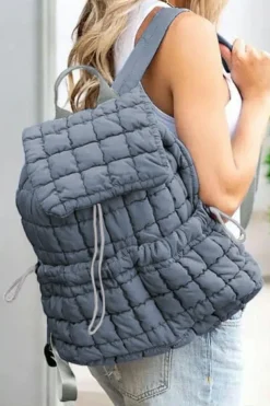 New Dear-Lover Solid Flapped Quilted Puffer Backpack Dusk Blue