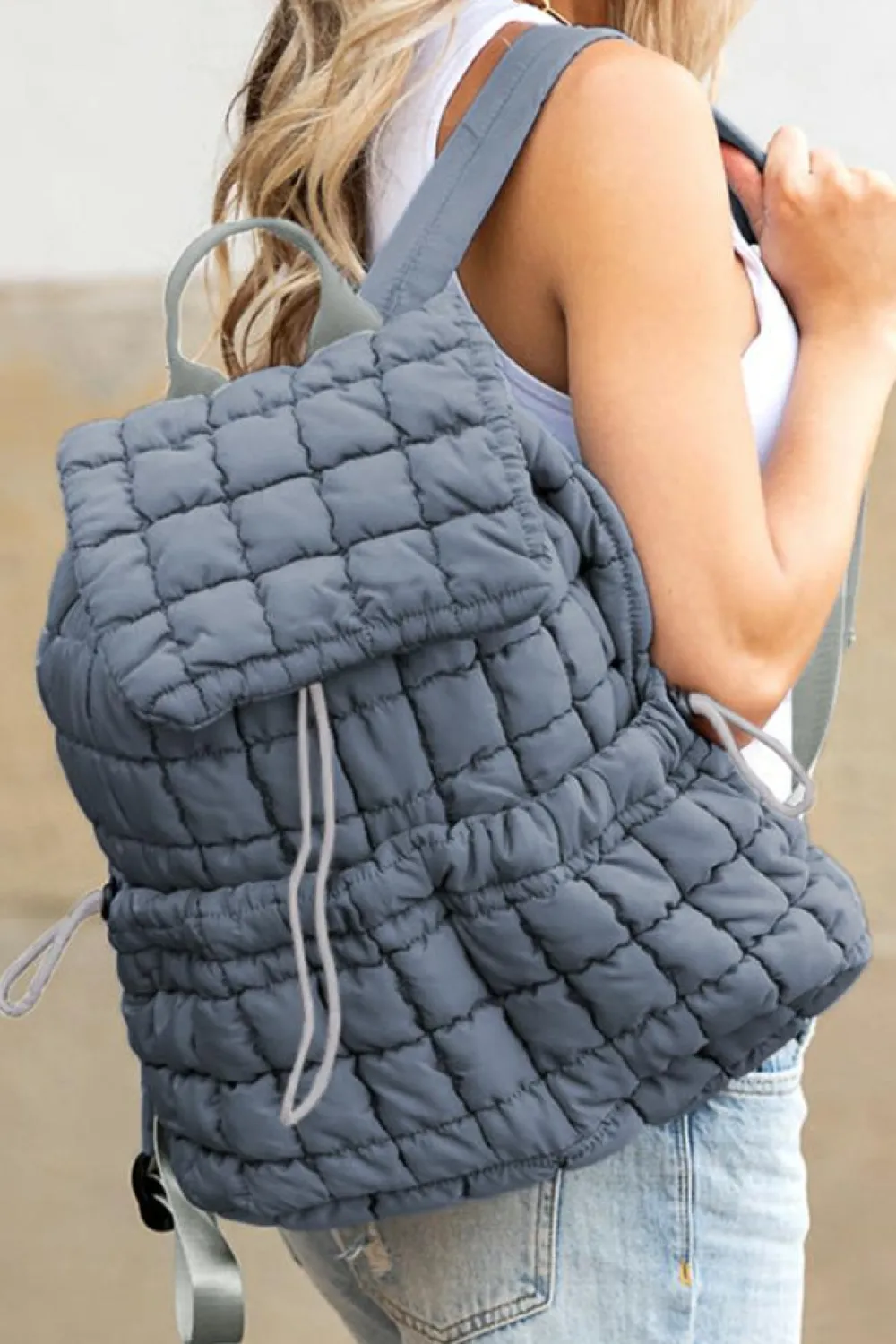 New Dear-Lover Solid Flapped Quilted Puffer Backpack Dusk Blue