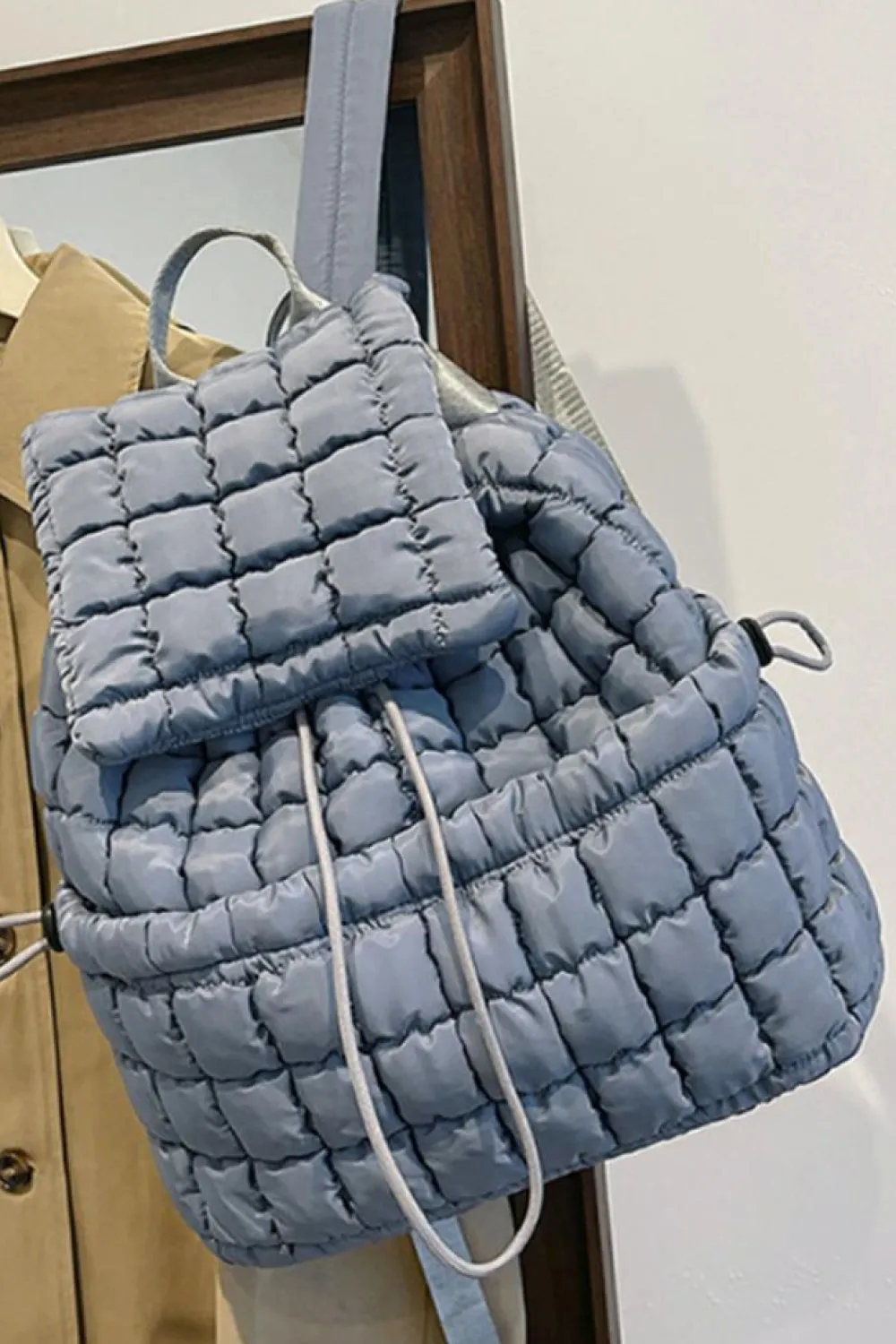 New Dear-Lover Solid Flapped Quilted Puffer Backpack Dusk Blue
