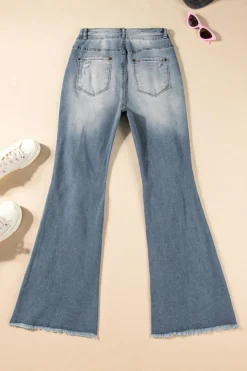 Sale Dear-Lover Vintage Light Wash Ripped Raw Edge Flare Jeans Dusk Blue