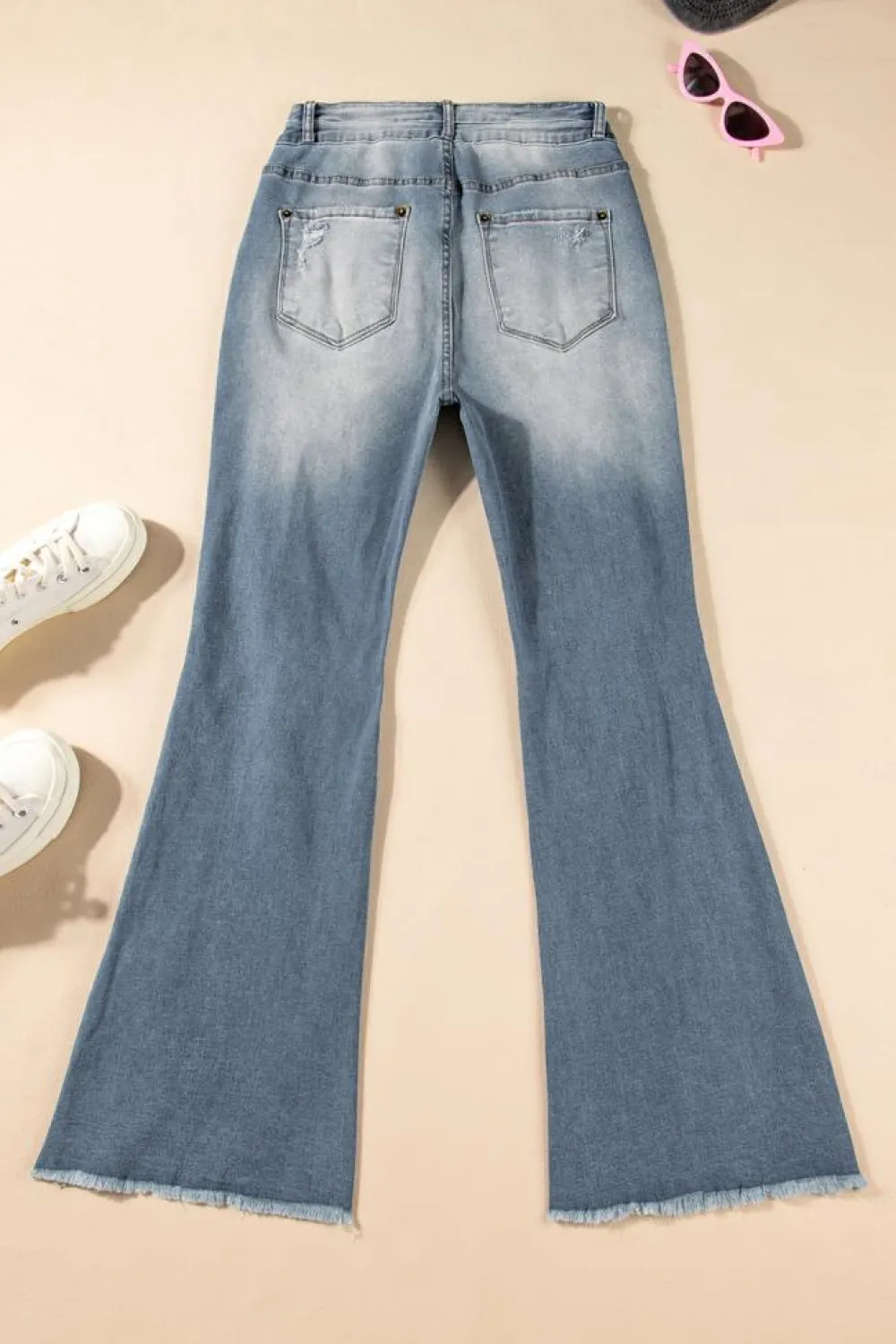 Sale Dear-Lover Vintage Light Wash Ripped Raw Edge Flare Jeans Dusk Blue