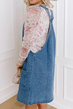 Outlet Dear-Lover Wide Strap Button Front Pocketed Denim Mini Dress Dusk Blue