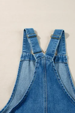 Outlet Dear-Lover Wide Strap Button Front Pocketed Denim Mini Dress Dusk Blue