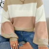 Outlet Dear-Lover Color Block Lantern Sleeve Drop Shoulder Sweater Dusty Pink