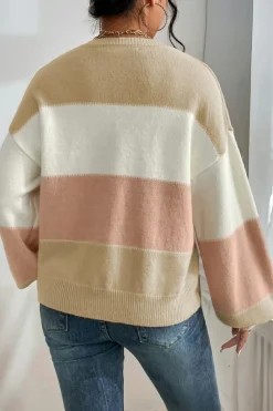 Outlet Dear-Lover Color Block Lantern Sleeve Drop Shoulder Sweater Dusty Pink