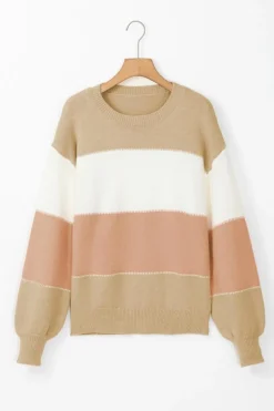 Outlet Dear-Lover Color Block Lantern Sleeve Drop Shoulder Sweater Dusty Pink