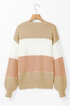 Outlet Dear-Lover Color Block Lantern Sleeve Drop Shoulder Sweater Dusty Pink