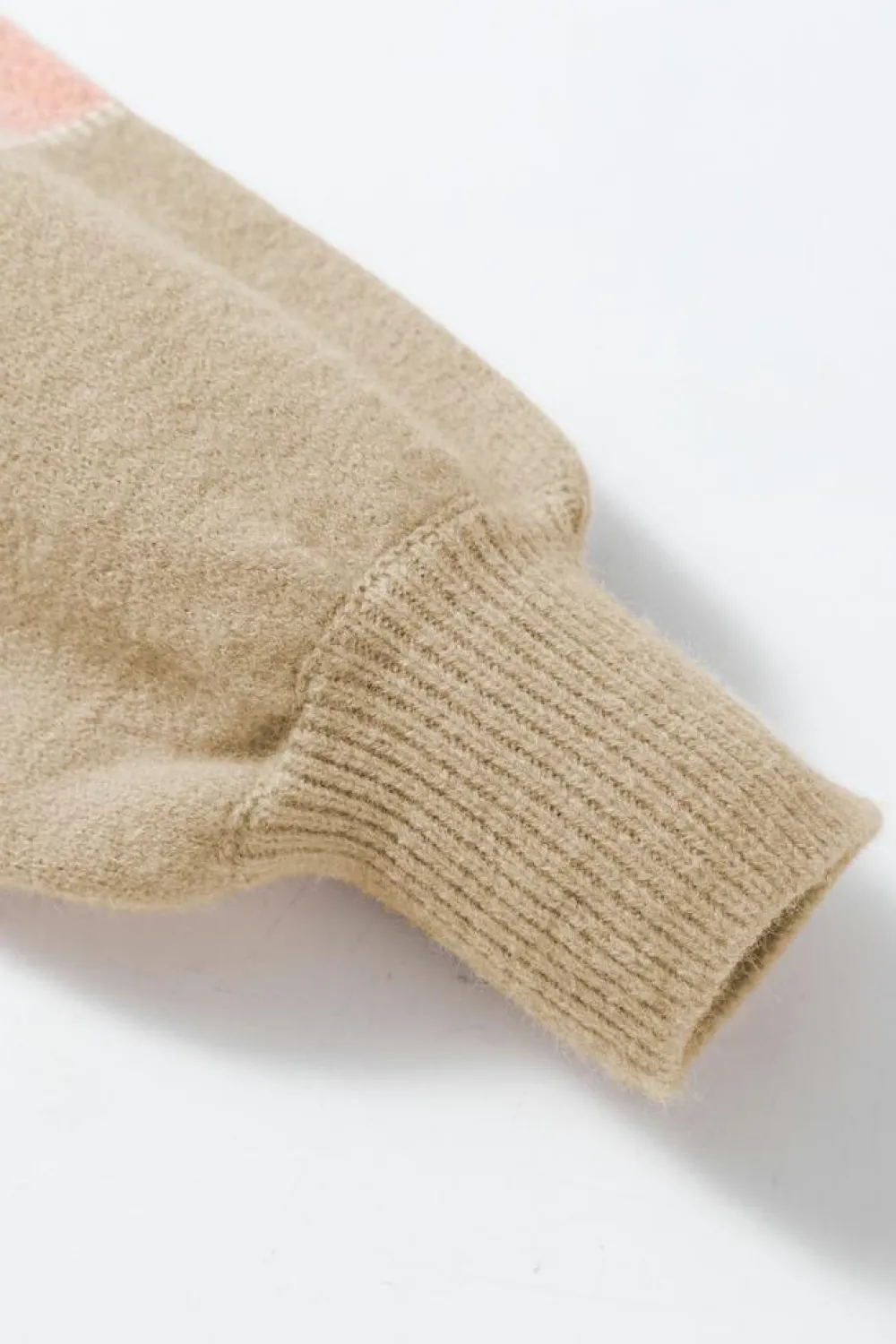 Outlet Dear-Lover Color Block Lantern Sleeve Drop Shoulder Sweater Dusty Pink
