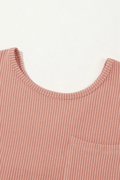 Best Dear-Lover Corded Knit Textured Patched Pocket Frilled Swing Mini Dress with Pockets Dusty Pink