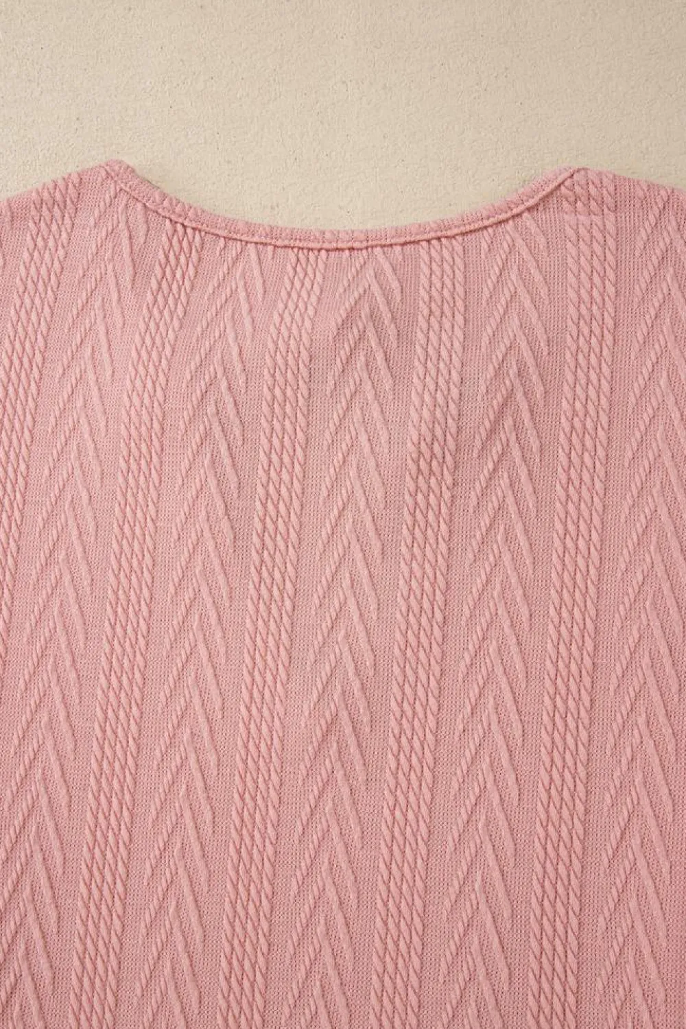 Sale Dear-Lover Floral Patchwork Textured Knit Drawstring V Neck Blouse Dusty Pink