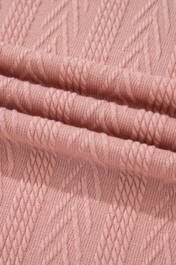 Sale Dear-Lover Floral Patchwork Textured Knit Drawstring V Neck Blouse Dusty Pink