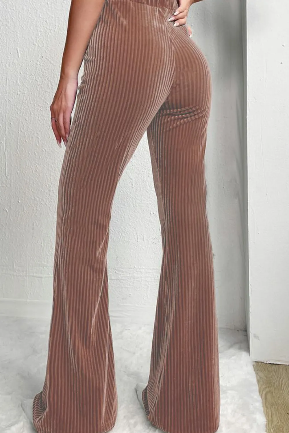 Outlet Dear-Lover Solid Color High Waist Flare Corduroy Pants Dusty Pink