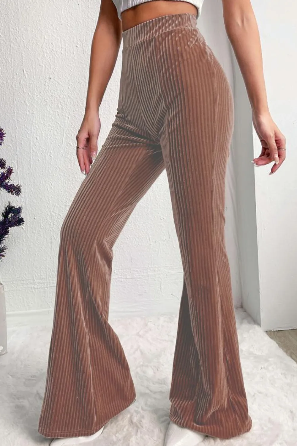Outlet Dear-Lover Solid Color High Waist Flare Corduroy Pants Dusty Pink