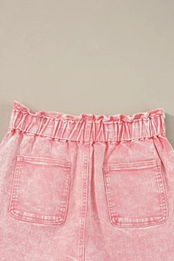 Clearance Dear-Lover Vintage Washed Frilled High Waist Denim Shorts Dusty Pink