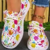 Fashion Dear-Lover Easter Eggs Printed Square Toe Slip On Canvas Flats Light Pink