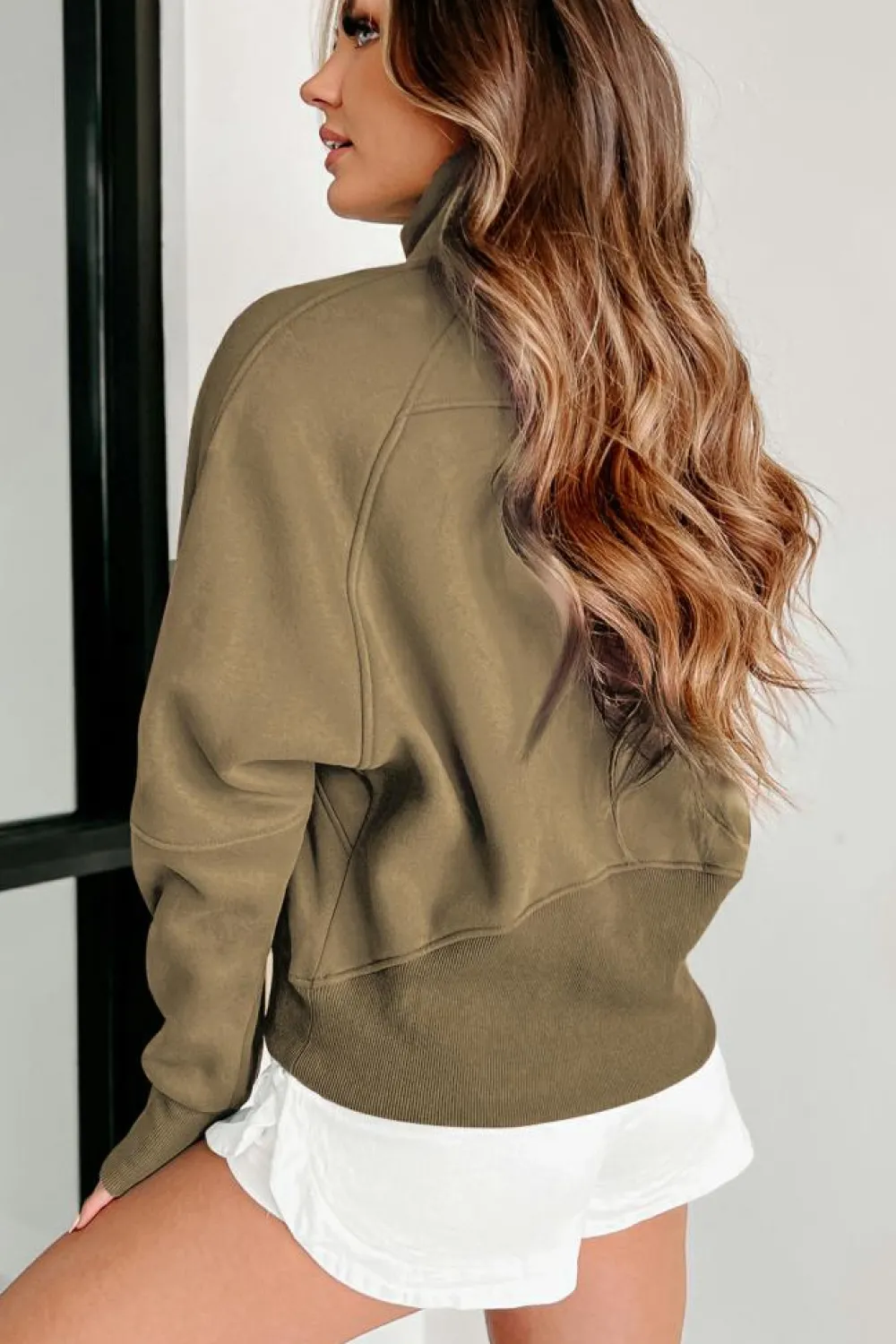 Outlet Dear-Lover Fleece Lined Zip Up Stand Collar Thumbhole Sleeve Sweatshirt Elmwood