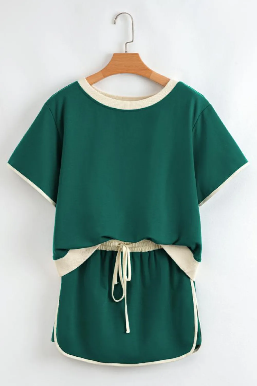 New Dear-Lover Colorblock Edge Drop Shoulder T Shirt and Skort 2Pcs Set Evergreen