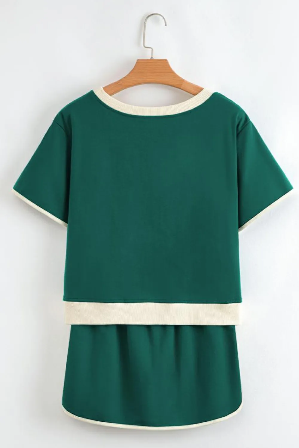 New Dear-Lover Colorblock Edge Drop Shoulder T Shirt and Skort 2Pcs Set Evergreen