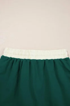 New Dear-Lover Colorblock Edge Drop Shoulder T Shirt and Skort 2Pcs Set Evergreen