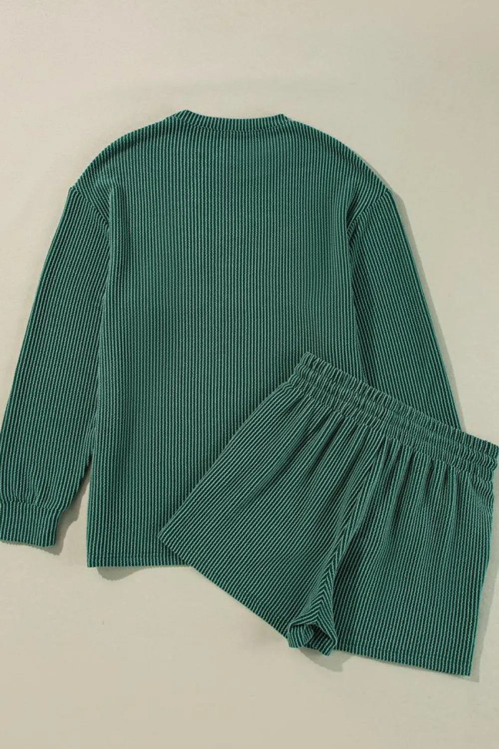 Discount Dear-Lover Corded MERRY Graphic Long Sleeve Top and Shorts Set Evergreen