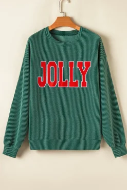 Clearance Dear-Lover JOLLY Corded Long Sleeve Top and Pockets Pants Set Evergreen