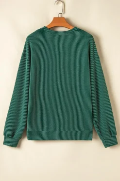 Clearance Dear-Lover JOLLY Corded Long Sleeve Top and Pockets Pants Set Evergreen